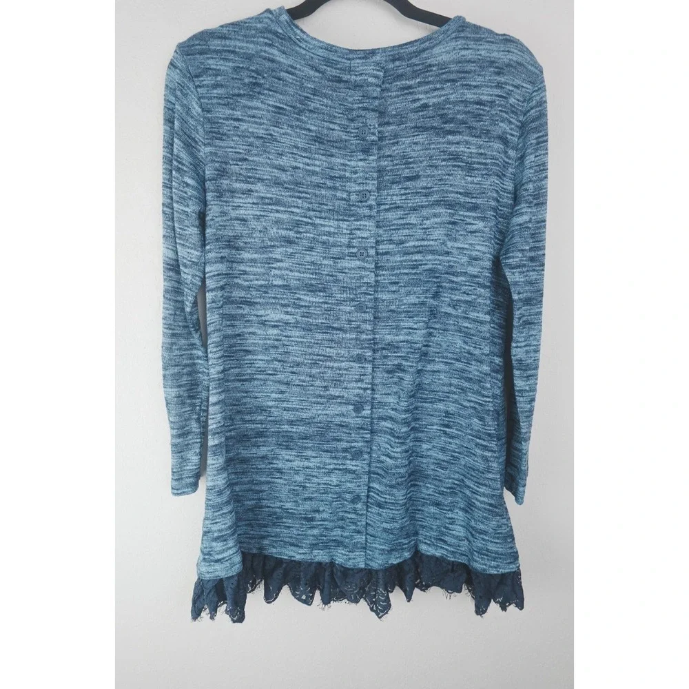 Rebellion Tunic Top Small Blue Space‎ Dye Lace Hem Long Sleeve Boho Casual